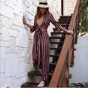 NEW Beach Riot Wine Striped Crop Top & Pants